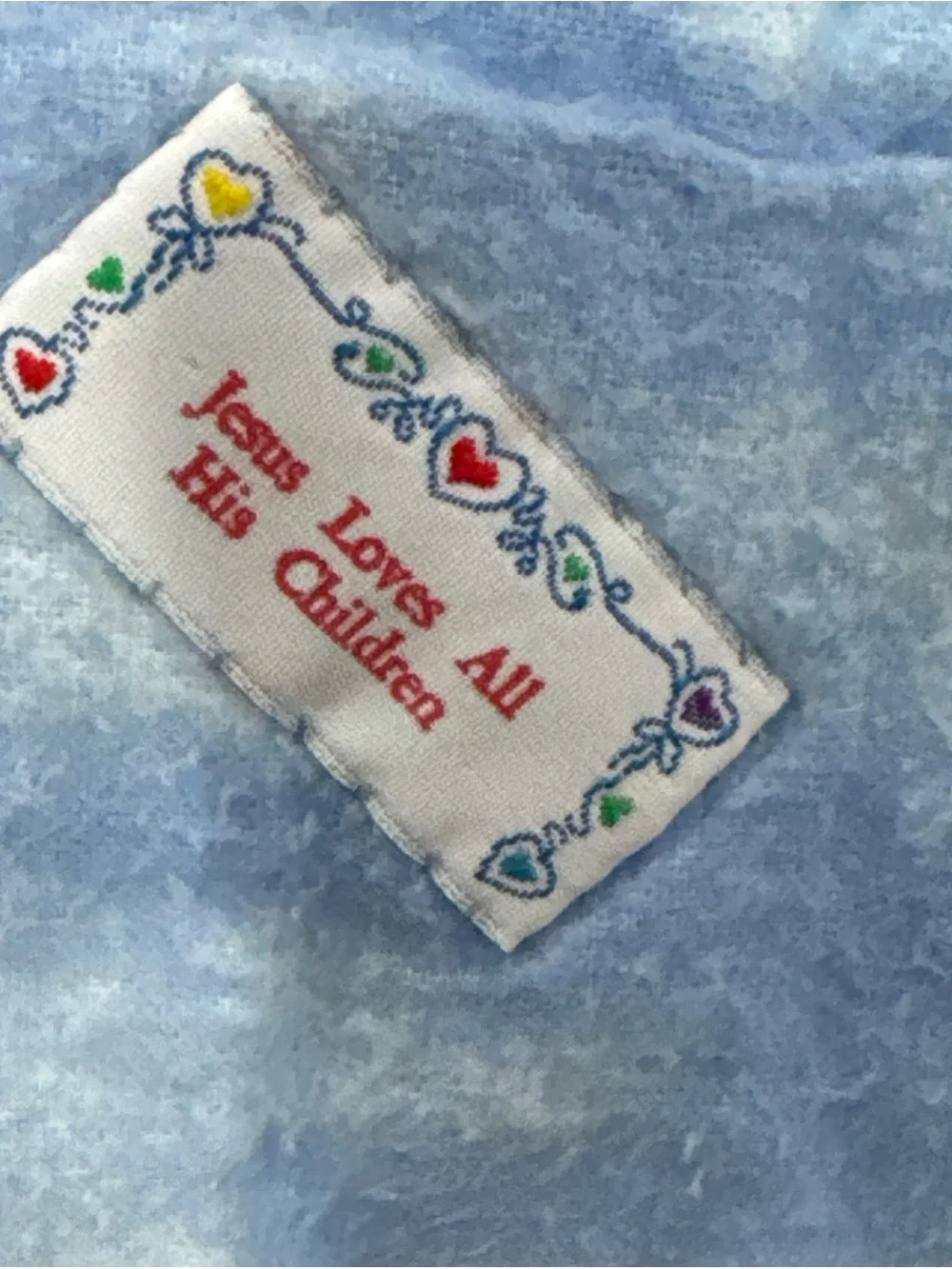 Hand Quilted Angel Baby Quilt Blue Handmade Crib Blanket  With Flannel Back